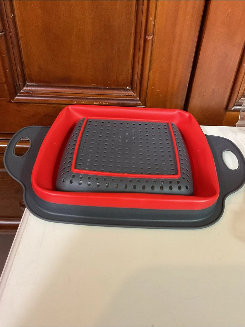 Kitchen Groups Collapsible Colander Gray And Red 7.5”x7.5” Plus Handles Small St